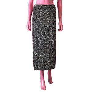 Vintage 80s L Knit Midi Skirt Chunky Charcoal Gray Multi Speckle Wiggle Sheath